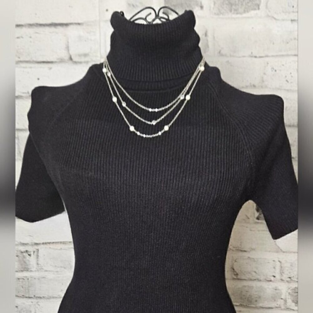 Silver Tone Faux Pearl Crystal 3 Layer Necklace Dainty Layered Jewelry